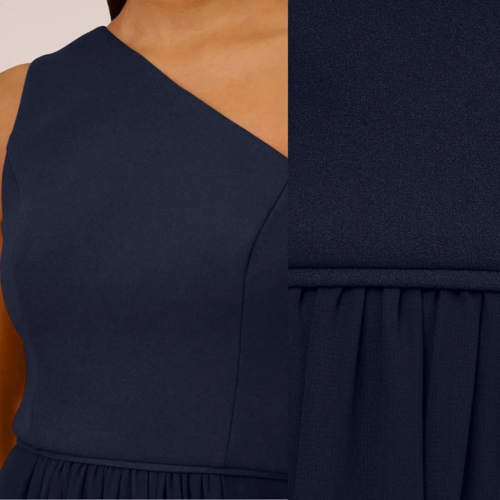 Adrianna Papell Chiffon One Shoulder Maxi Dress Gown Pleated Navy Blue 14 - Image 4