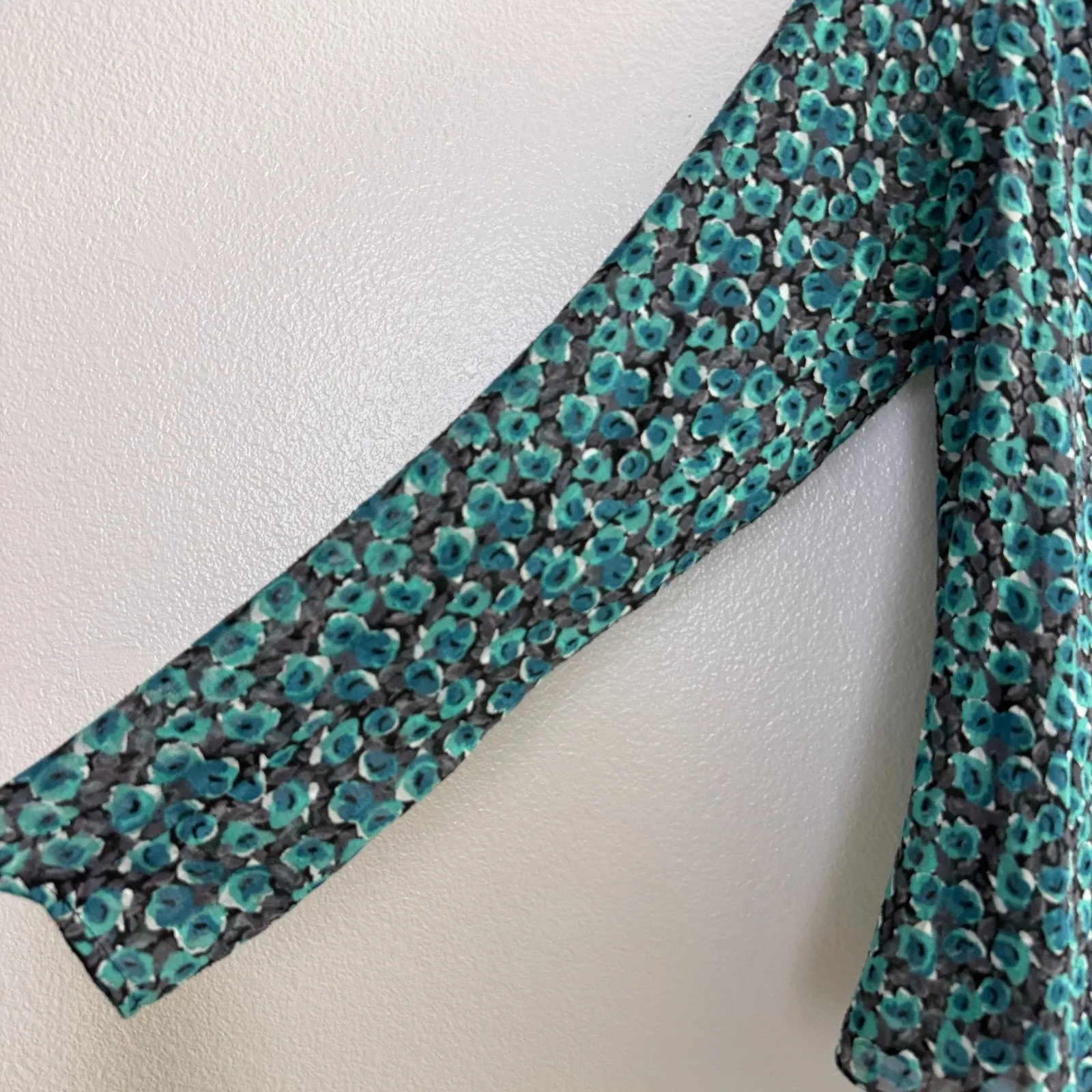 Rebecca Taylor Silk Top Womens Size 2 Green Floral Long Sleeve Button Up Sheer - Image 5