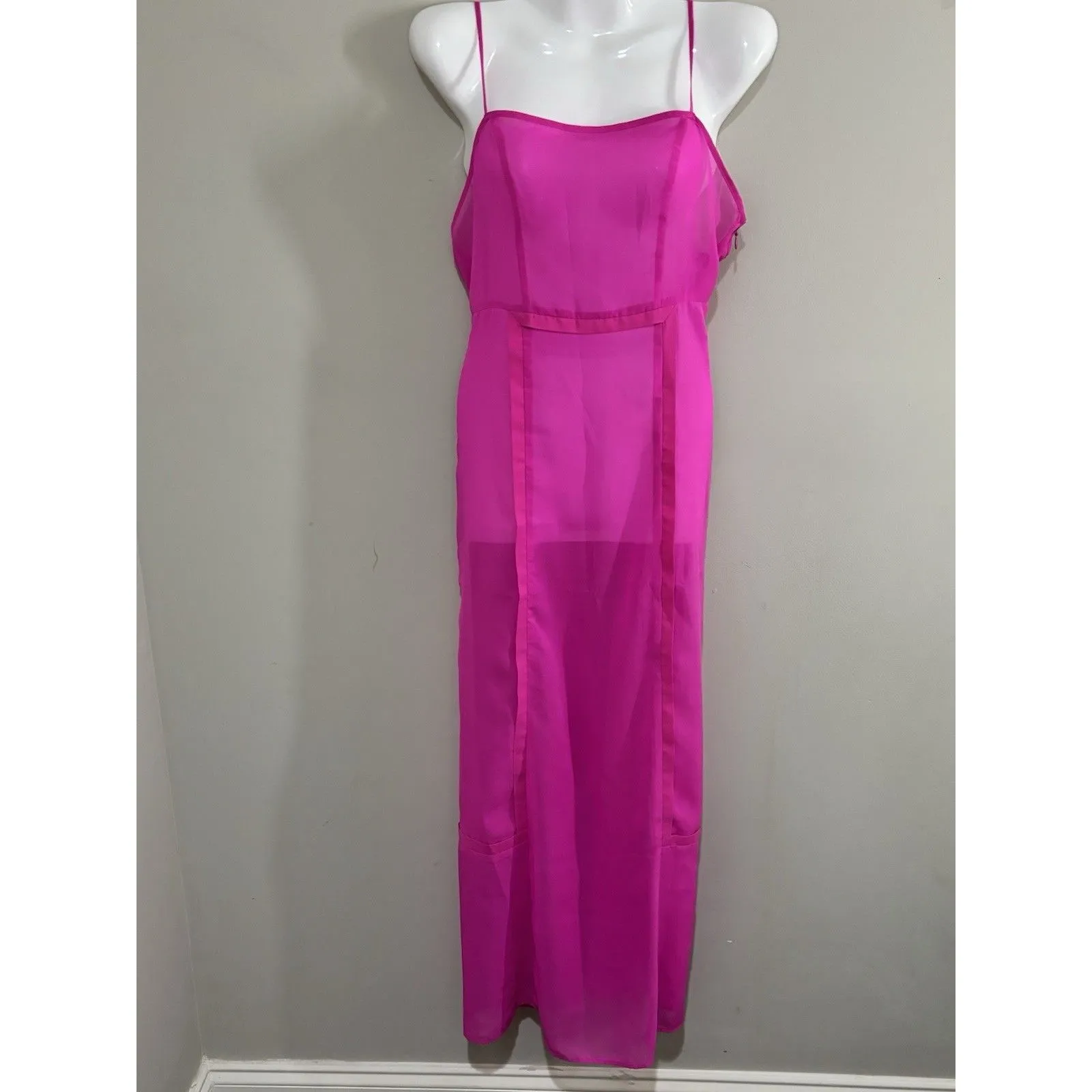 Anthropologie Sheer Paneled Light Weight Hot Pink Maxi Dress Size 0 - Image 7