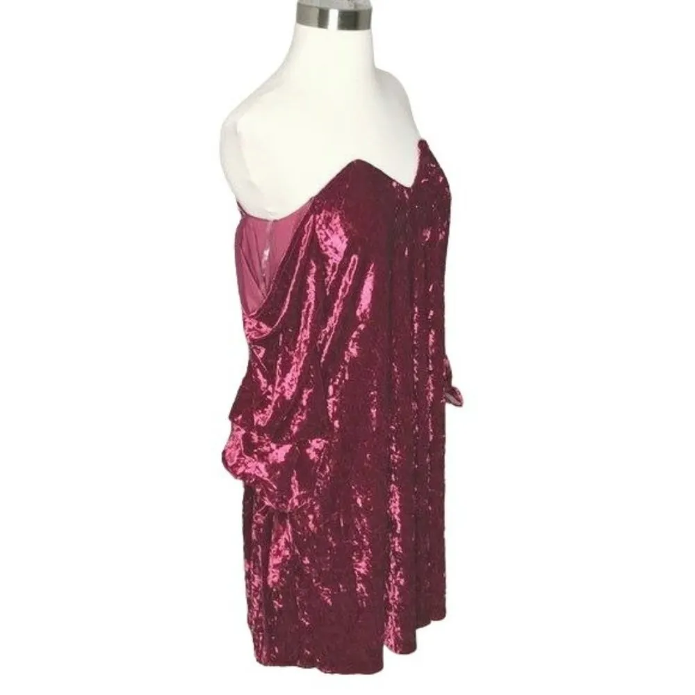 AO Wine Crushed Velvet Loose Off Shoulder Dress Size Small NWT Red - Image 5