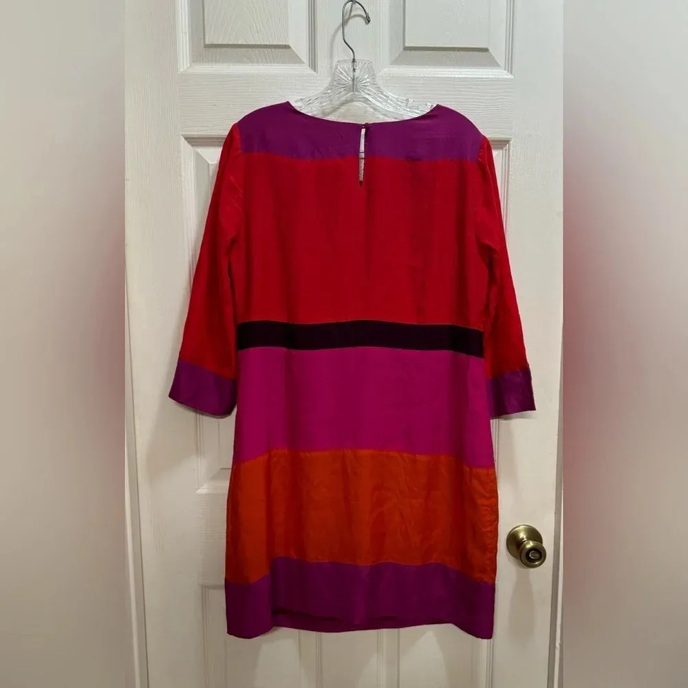 Boden Colorblock Shift Dress 3/4 Sleeve Viscose Office Preppy Career Size 10R Pink - Image 2