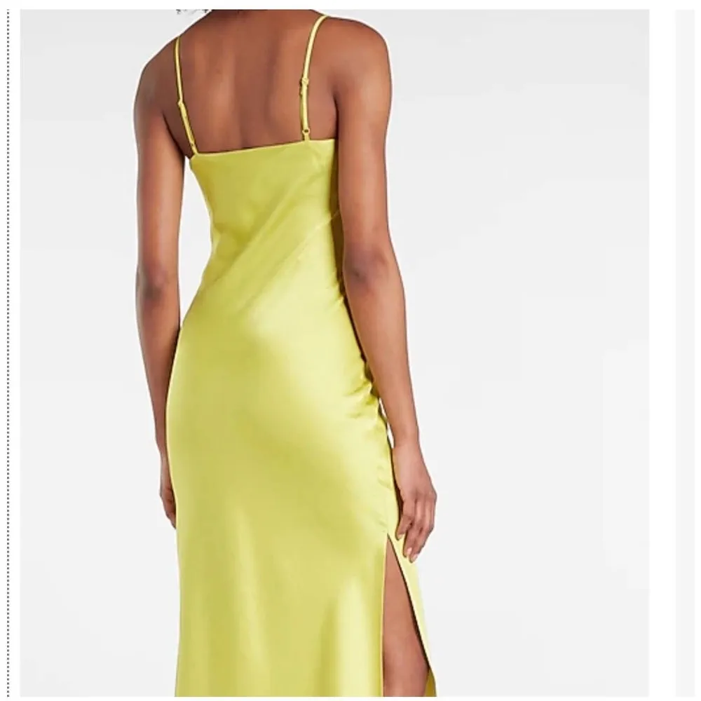 Express Satin Cowl Neck Midi Slip Dress in Lime Green Size Small - Image 3