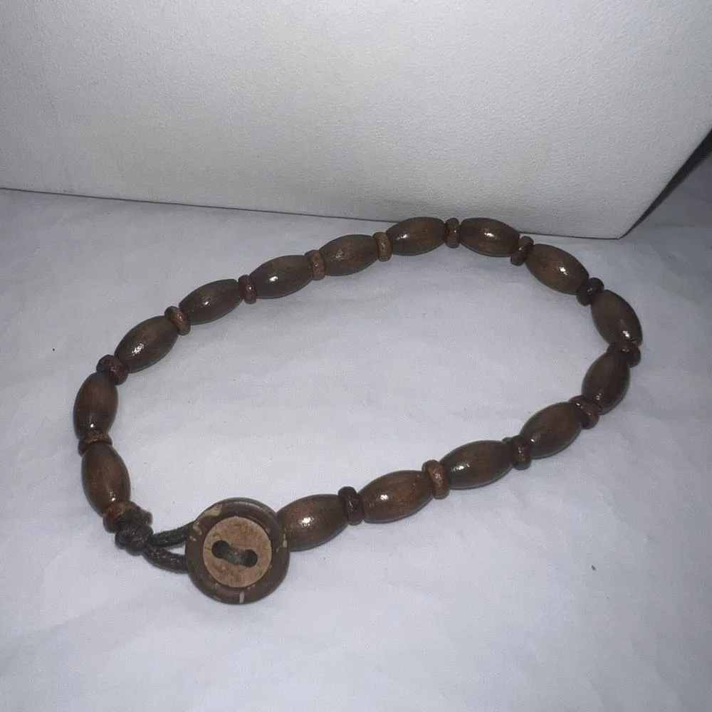 Vintage Wooden Bead Loop Closure Bracelet - Image 2