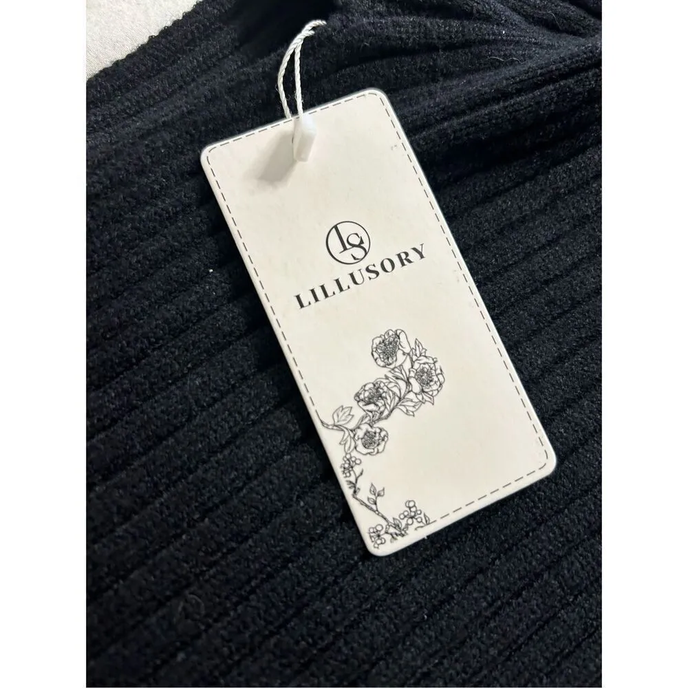 NEW Crewneck Batwing Sweater Oversized Ribbed Knit Pullover L Black Size L - Image 4