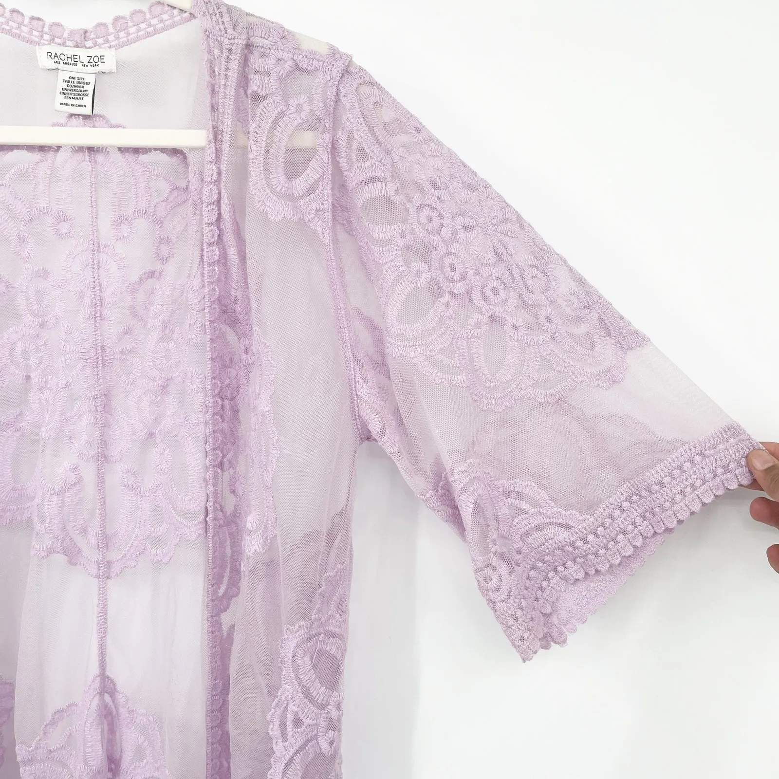 Rachel Zoe Womens Boho Floral Sheer‎ Lace Open Front Longline Kimono One Size - Image 5