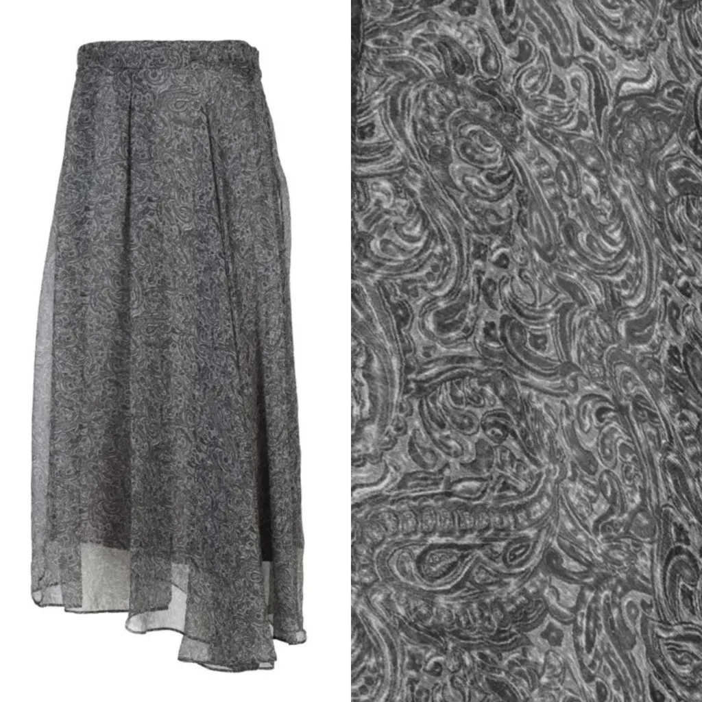Brunello Cucinelli Paisley Print Silk Midi Skirt Grey Asymmetrical Chiffon - Image 3