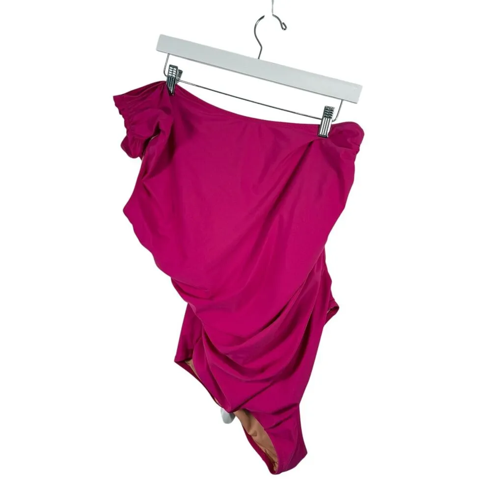 J Crew Ruched One Shoulder One Piece Swimsuit Pink Preppy Vacation Women Size 18 - Image 2