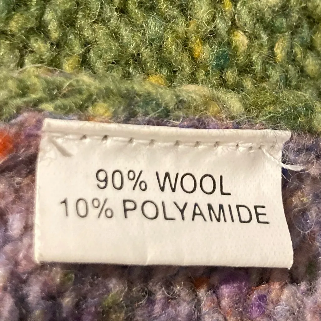 Vintage 90s/Y2K Laurie B wool blend artsy orange green and purple sweater blazer Size M - Image 4