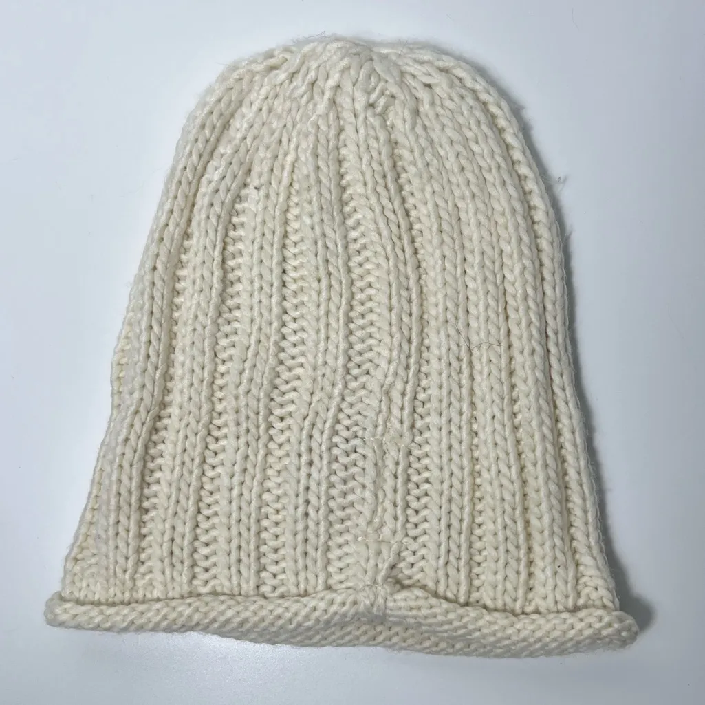 Free People Rory Ribbed Cable Knit Ivory Slouchy Beanie Hat - Image 3
