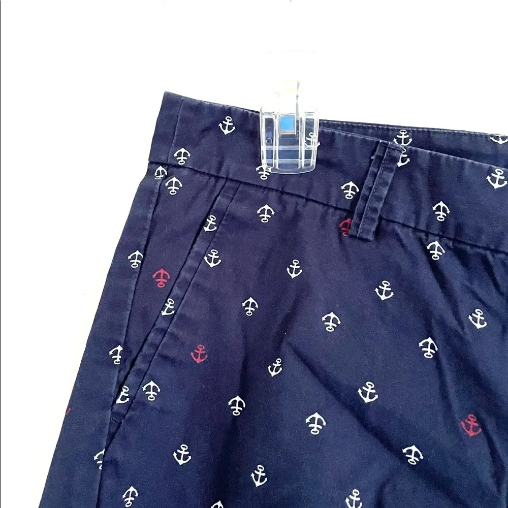 UNIQLO Mini Shorts 8 Anchor Print Navy Blue Red White Nautical Boat Vacation - Image 3