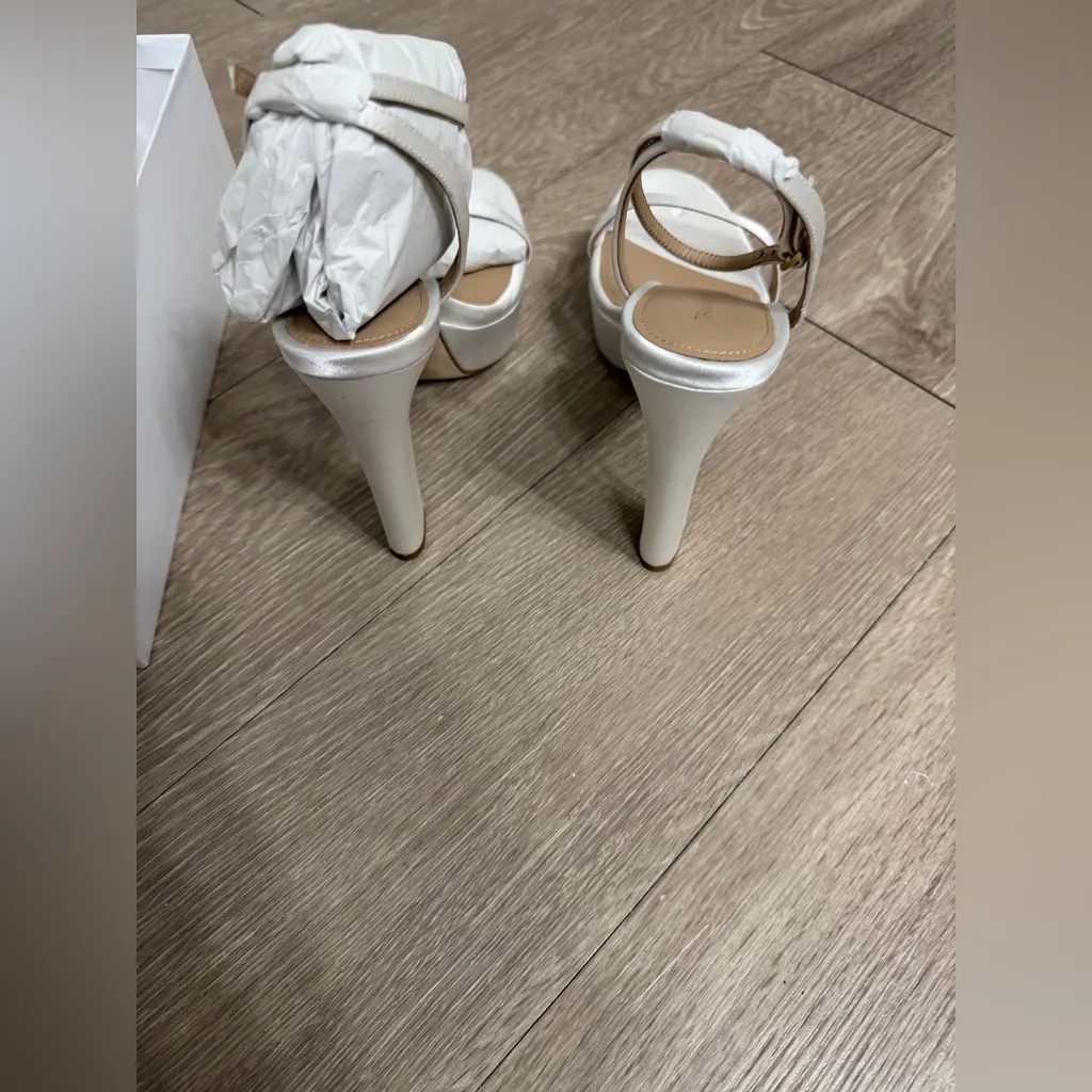 Tamara Mellon White Satin Platform Ankle Strap Heels | EU 38 (US 7.5) - Image 3