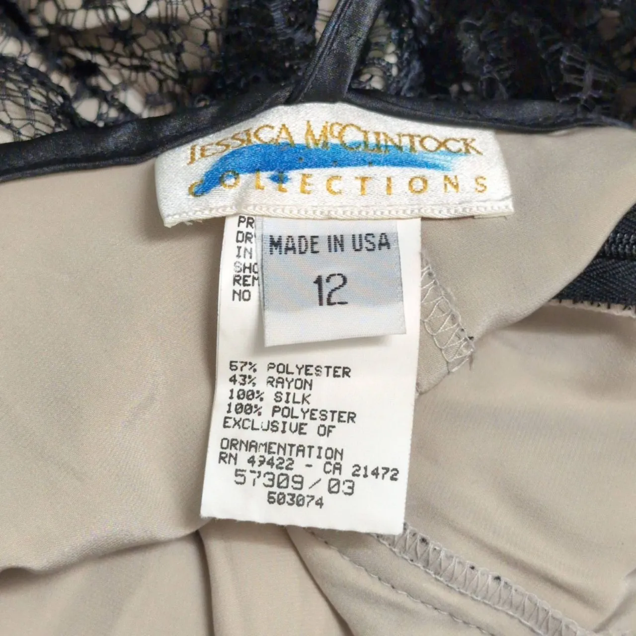 Jessica McClintock Black Nude Lace Criss Cross Back Maxi Slip Dress Vintage 12 - Image 7