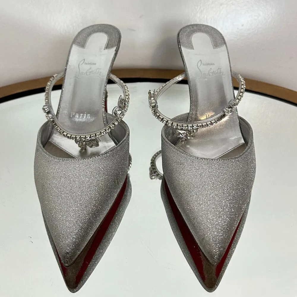 CHRISTIAN LOUBOUTIN Planet Queen 70 Glitter Leather Pump in Silver Glitter - Image 4