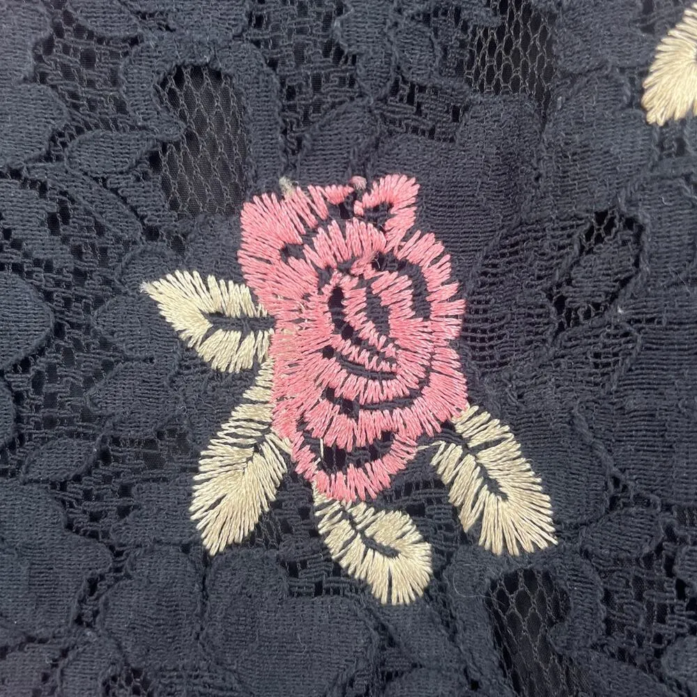ELLE Lace Floral Dress Sz 10 Black Dainty CottageCore Embroidered Fairy Grunge - Image 4