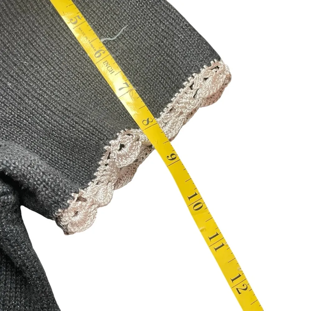 CJ Banks Hand Embroidered Plus Palm Tree Short Sleeve Sweater 1X Coastal Beach Black - Image 10