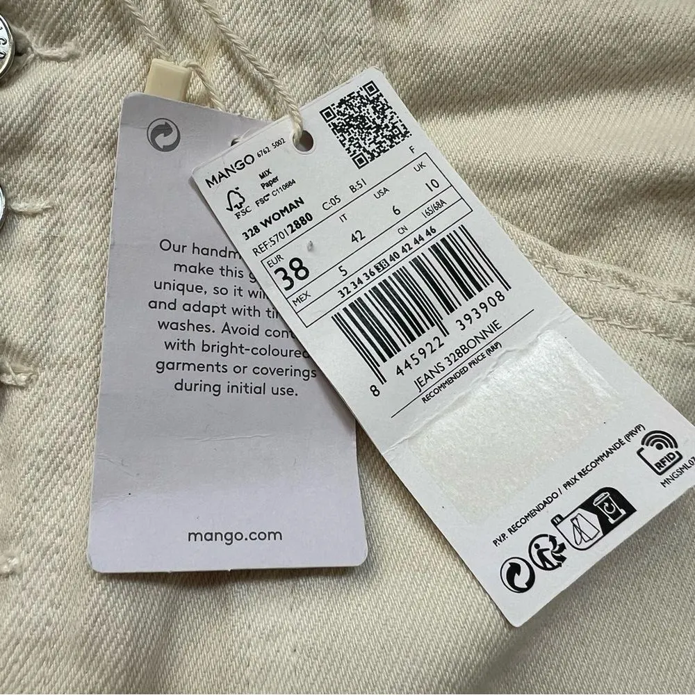Mango NWT 328 Bonnie Straight Leg Jeans with Buttons Cropped High Rise Cream 6 - Image 8