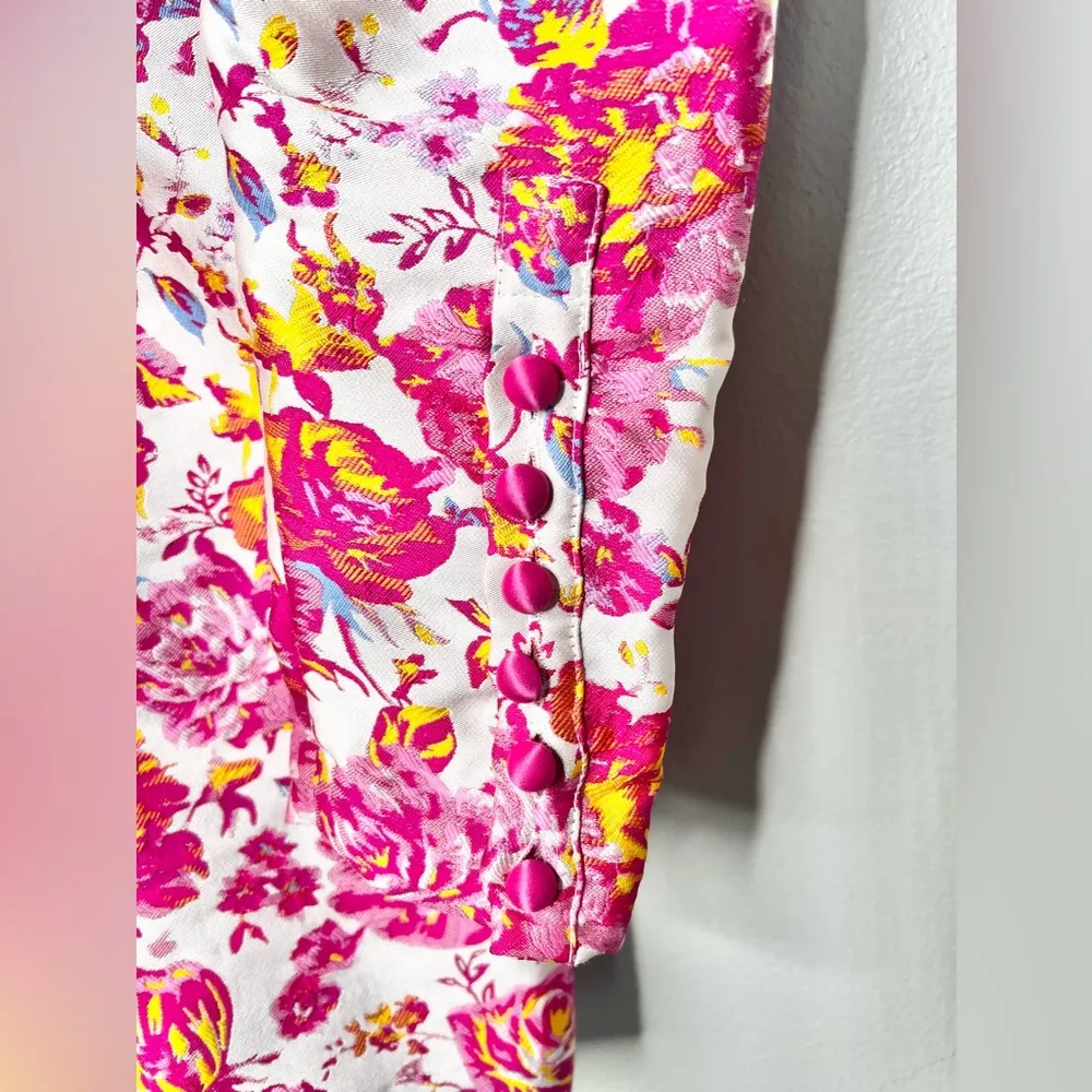 Rotate Birger Christensen Pink Floral Puff Sleeve Dress Size Medium - Image 8