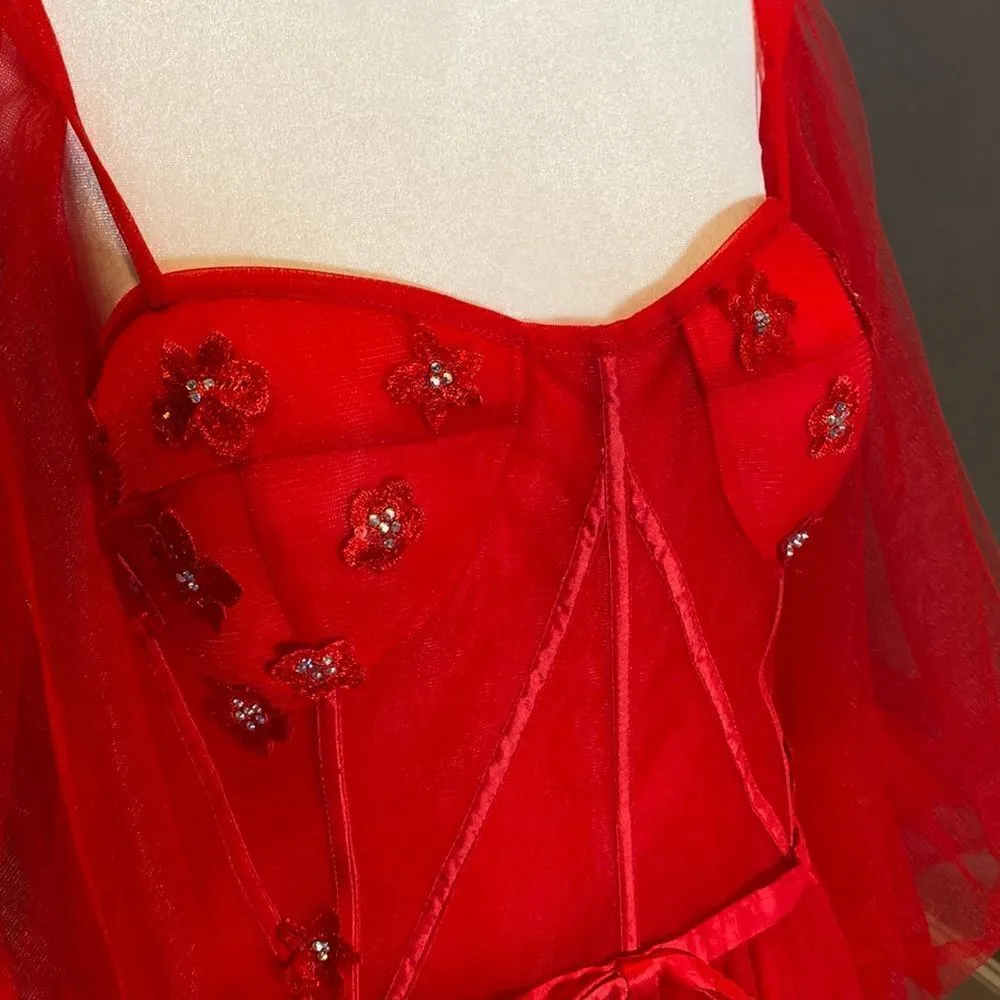 Women’s Red Prom Party Formal Dress With Corset Back and Leg Slit Size 16 NWOT Red - Image 3