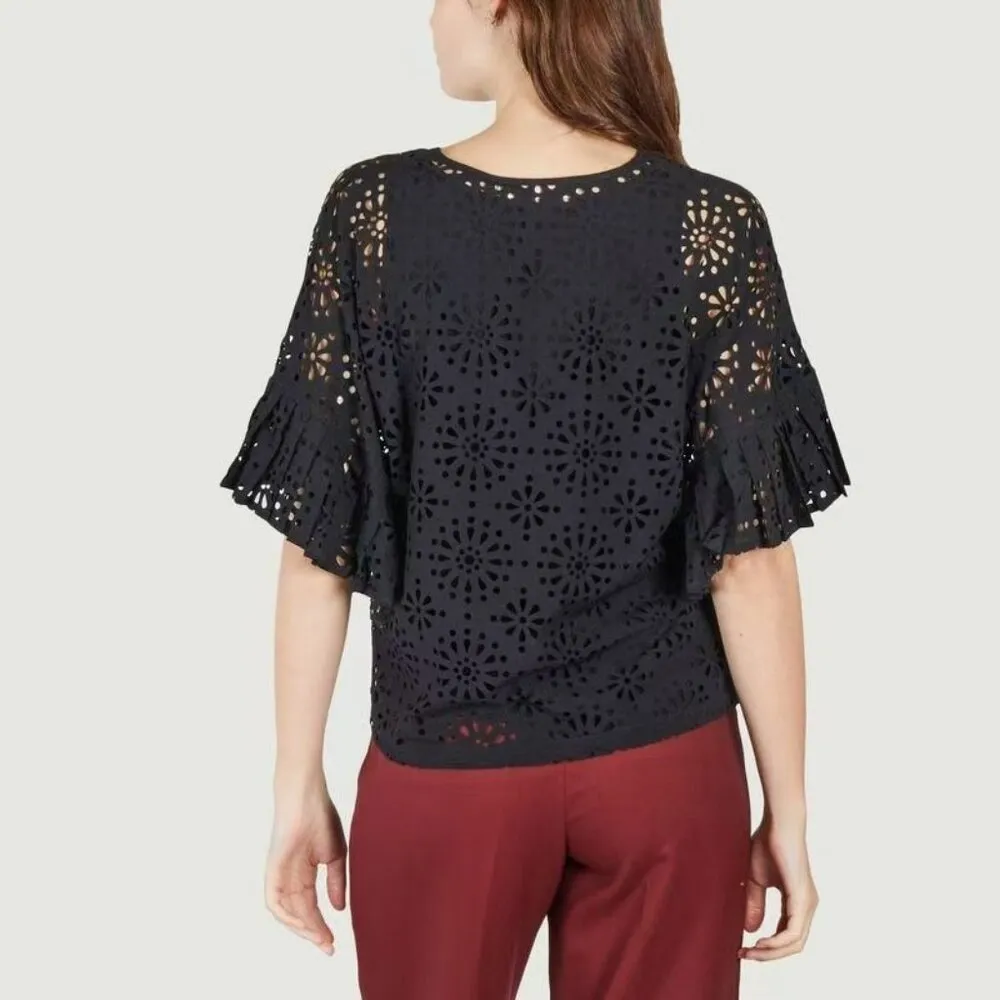 $428 NWOT See by Chloé Eyelet Top Lasercut Perforated Blouse Size 36 Black - Image 2