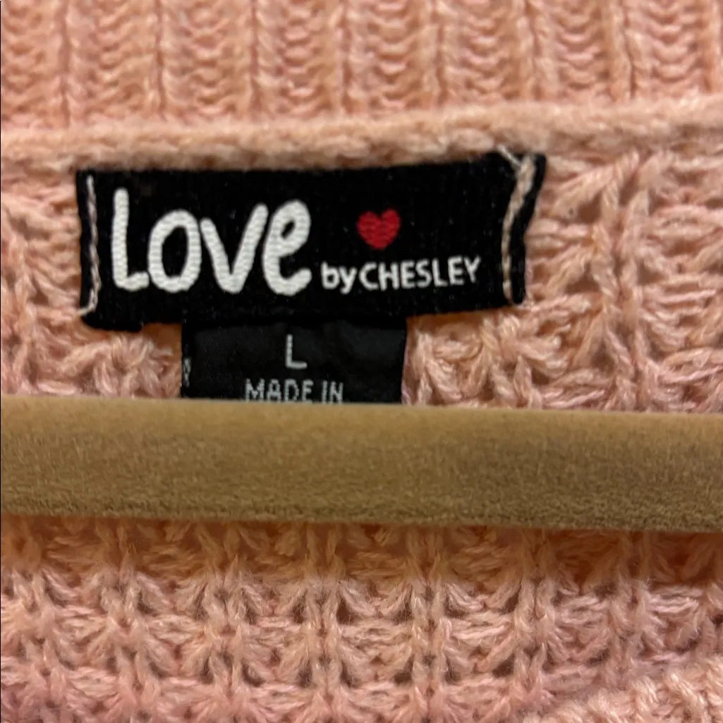 LOVE BY CHELSEY PINK CABLE KNIT SWEATER LIGHT WEIGHT LONG SLEEVE COTTON ACRYLIC Size L - Image 2
