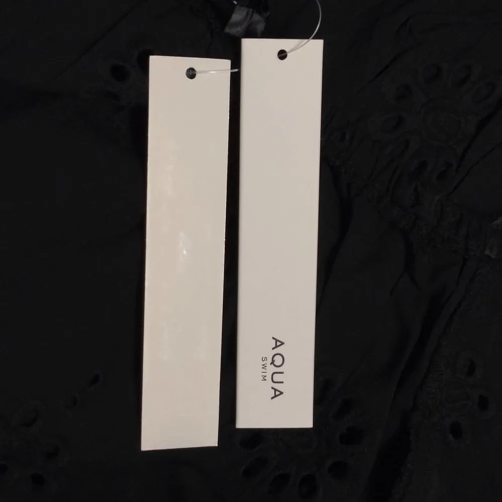 Aqua Swim Cotton Eyelet Tiered Peasant Cover Up Smocked Black L New - Image 11