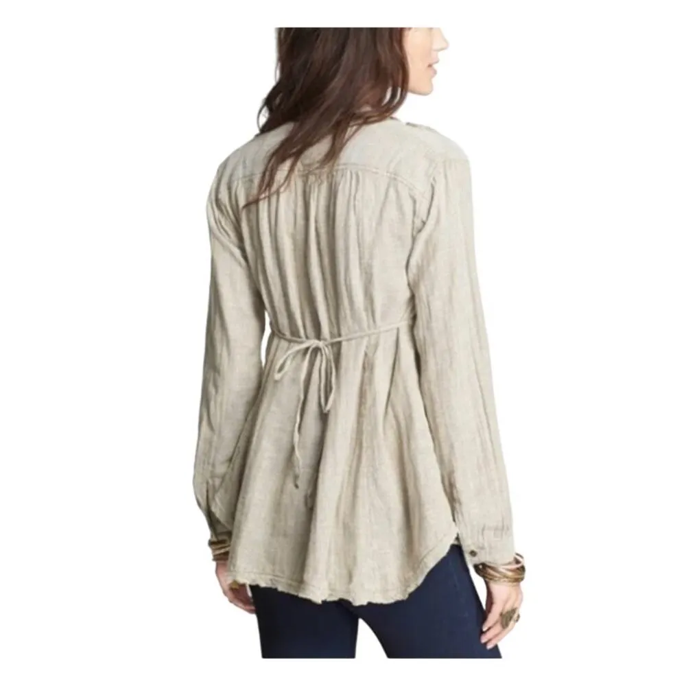 FREE  PEOPLE Blouse-Tunic Women M Olive All Who Wander Stripe Boho Cottage Chick - Image 2