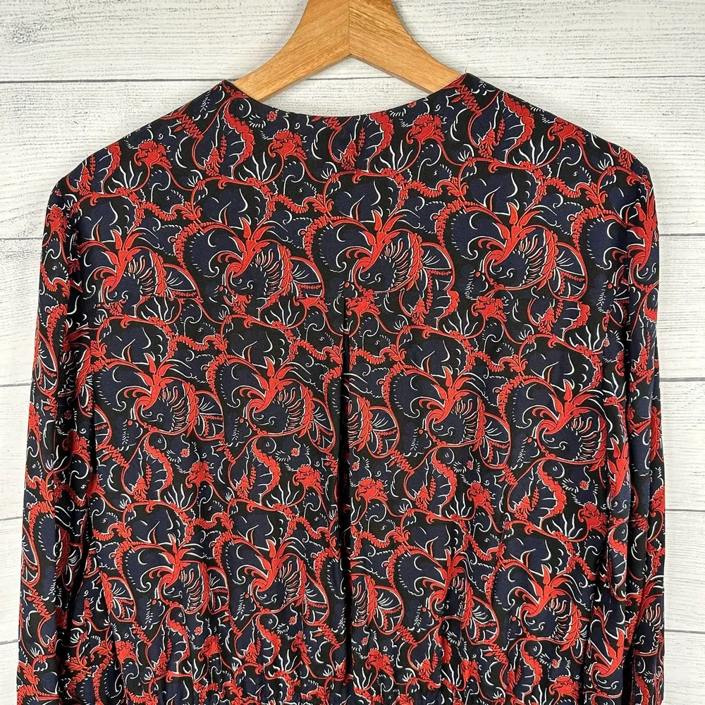 ALC Womens size 10 Sullivan Silk Mini Dress Elastic Waist Floral Long Sleeve - Image 11