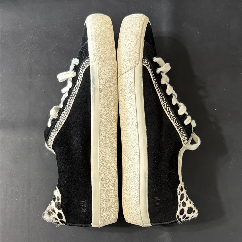 Madewell Black Suede Sneakers White Leopard Calf Hair Women Size 6 - Image 7