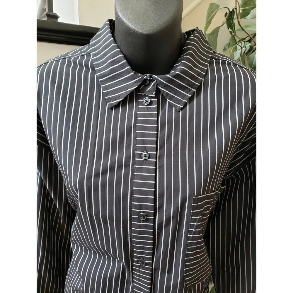 A New Day Dress Women L Black White Striped Shirt Long Sleeve Cotton Midi - Image 6