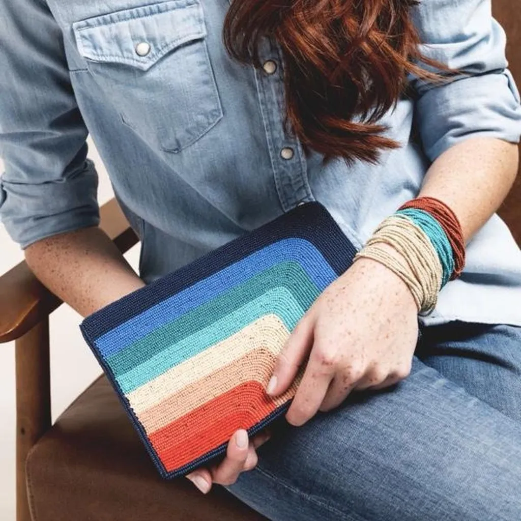 INK + ALLOY BEADED CLUTCH POUCH RAINBOW RETAIL $75.00 Blue - Image 2