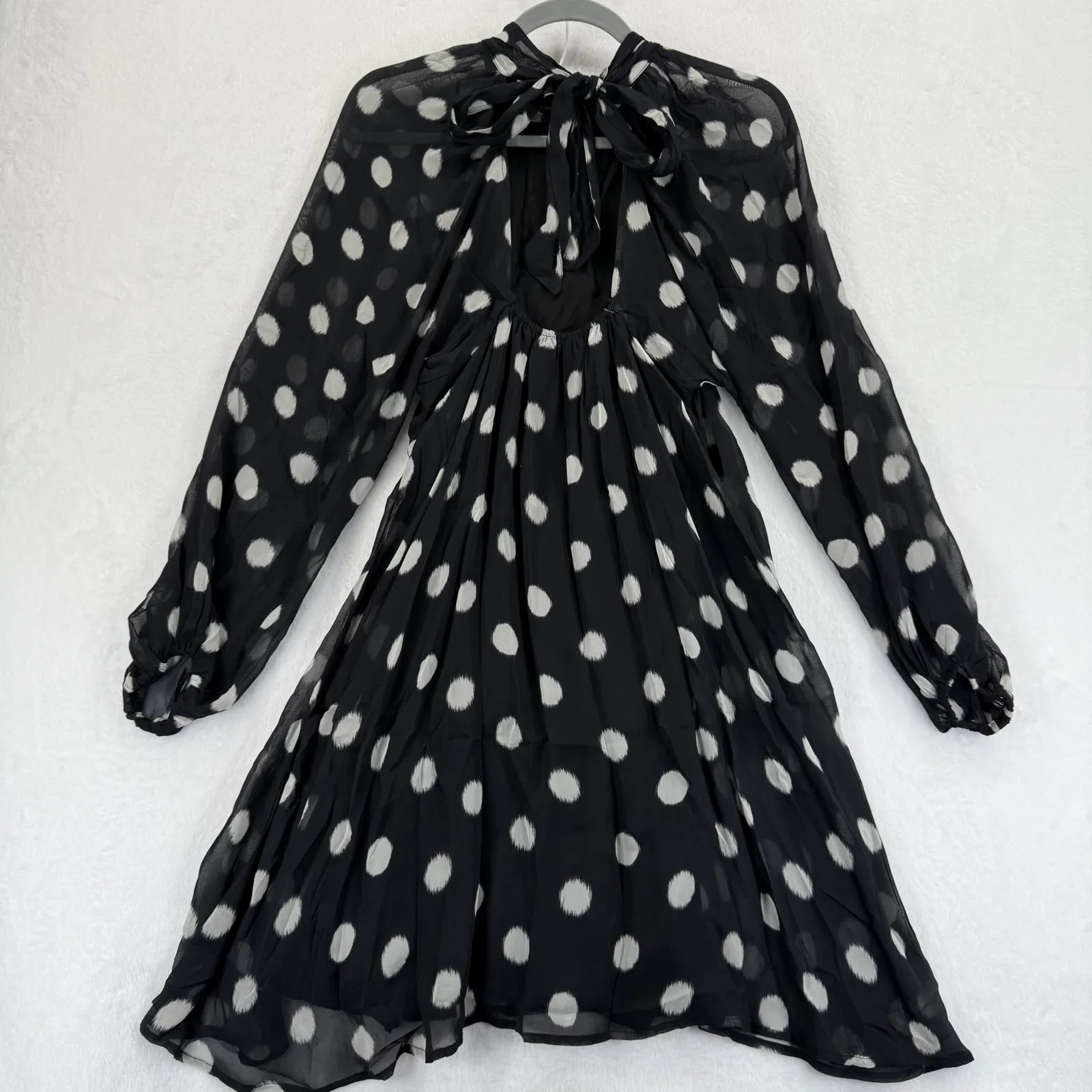 Maeve Anthropologie‎ Dress Small Black White Polka Dot Long Sleeve Tie Back - Image 7