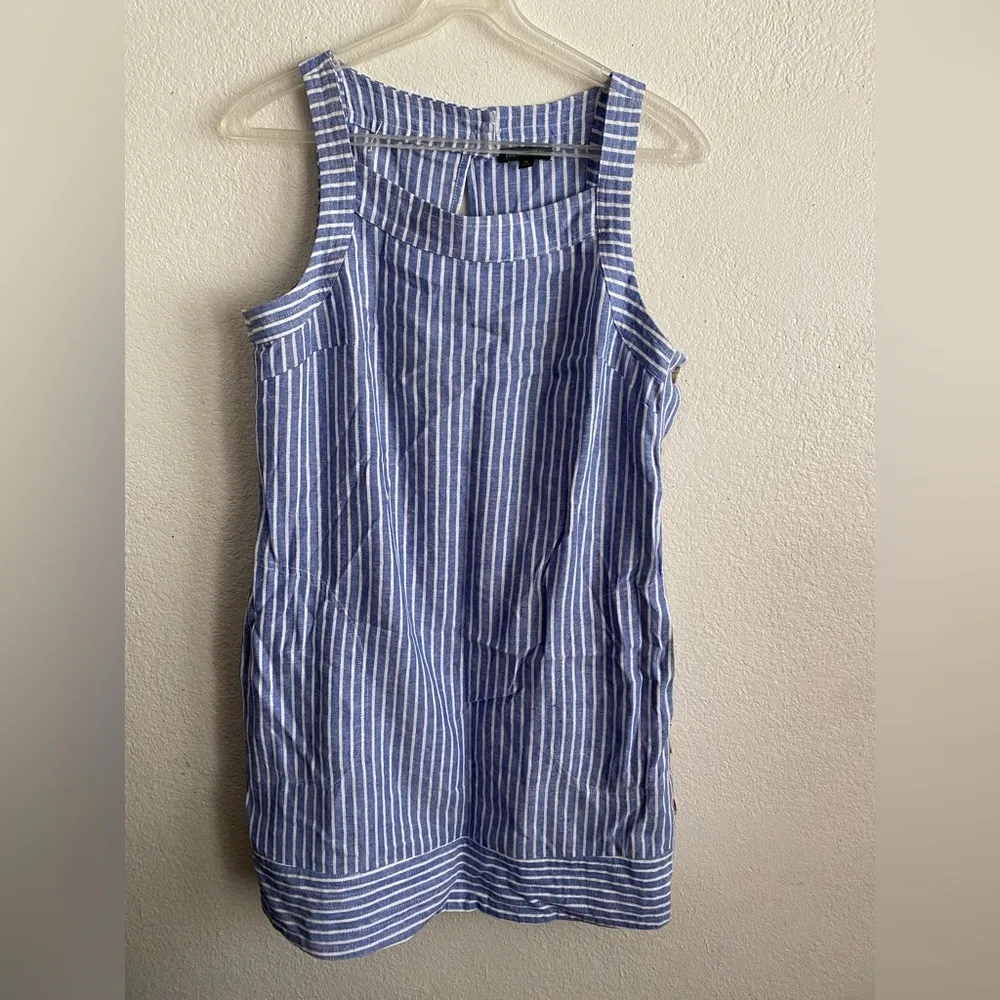 ForCynthia Linen Blend Striped Knee Length Shift Dress M - Image 4