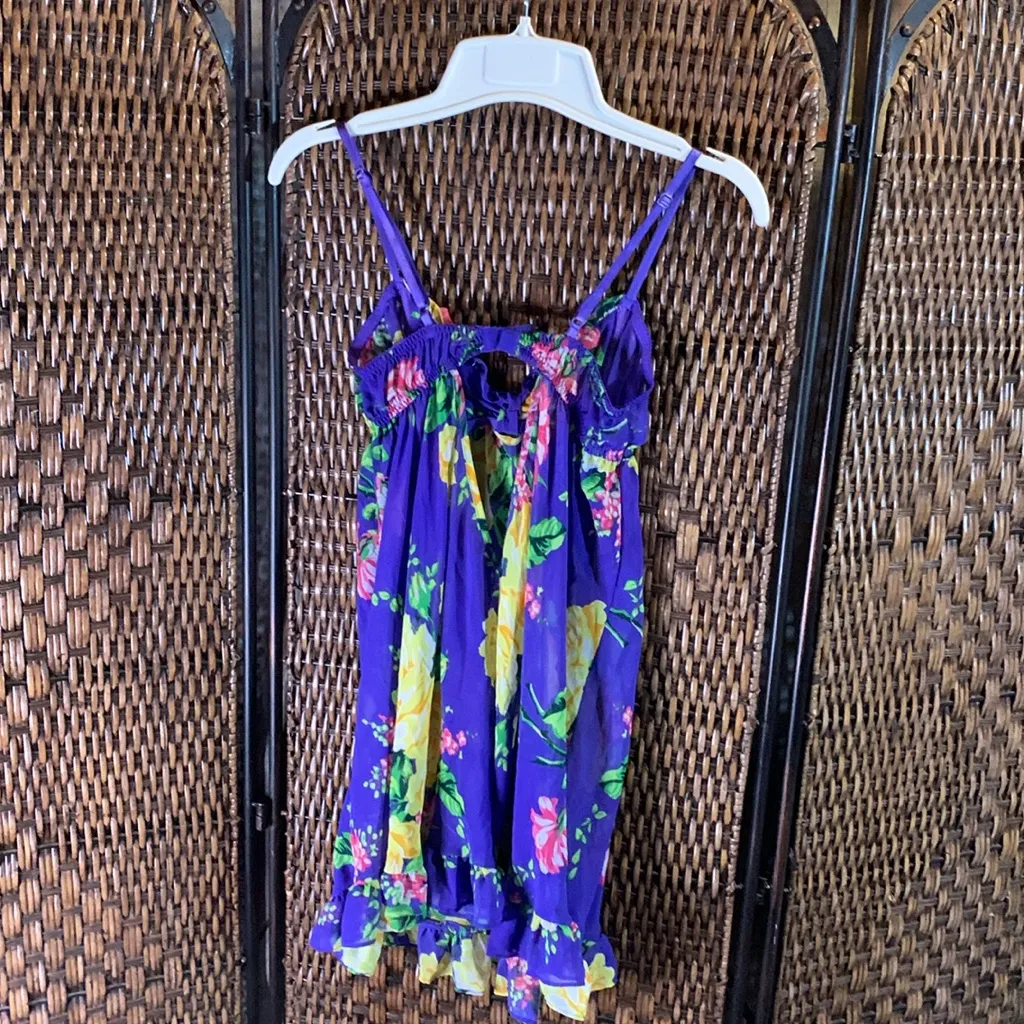 Vintage Betsey Johnson Purple Floral Slip Dress Size S - Image 6