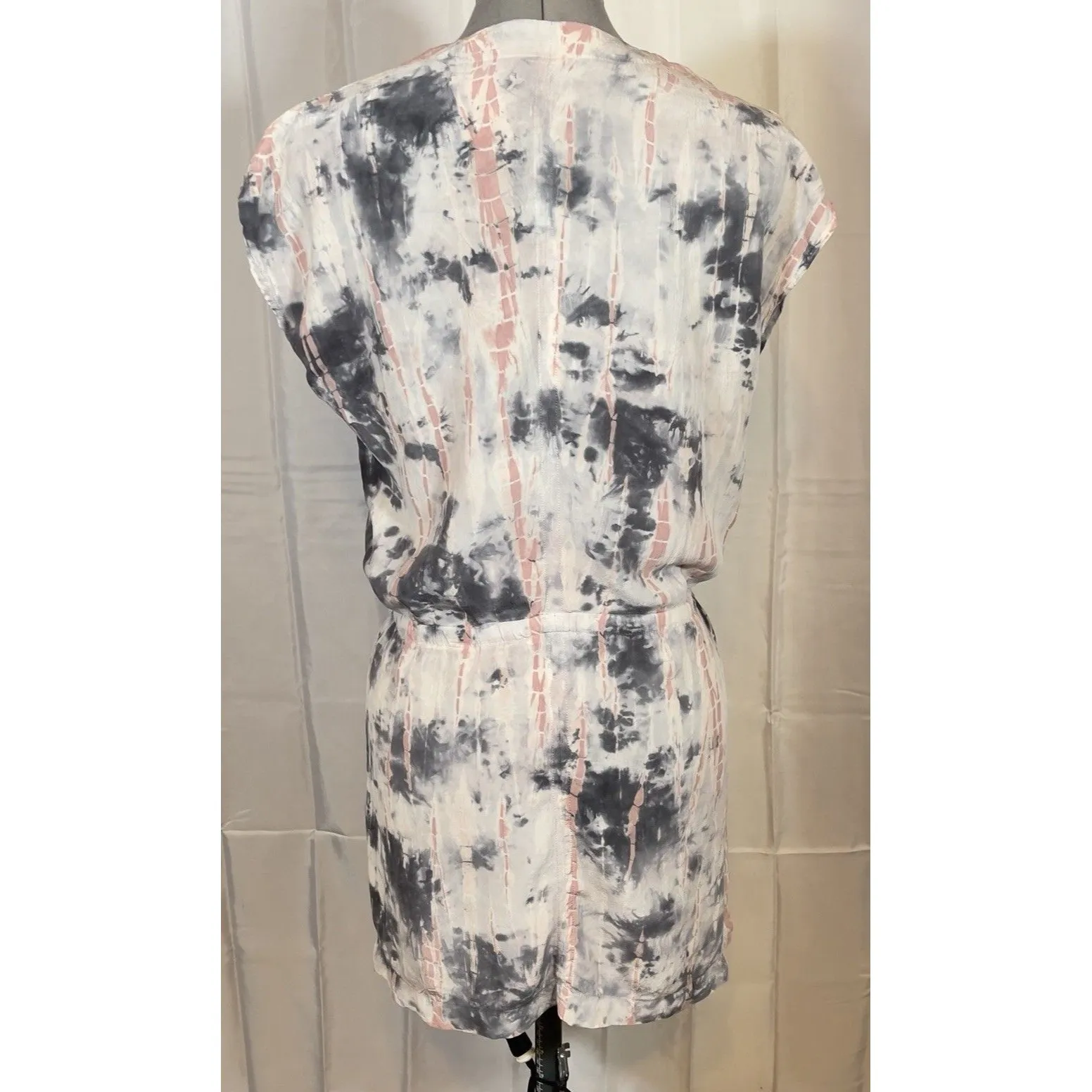 Chaser Womens Small 100% Silk Gray Pink White Tie Dye Casual Mini Dress Cinch - Image 4