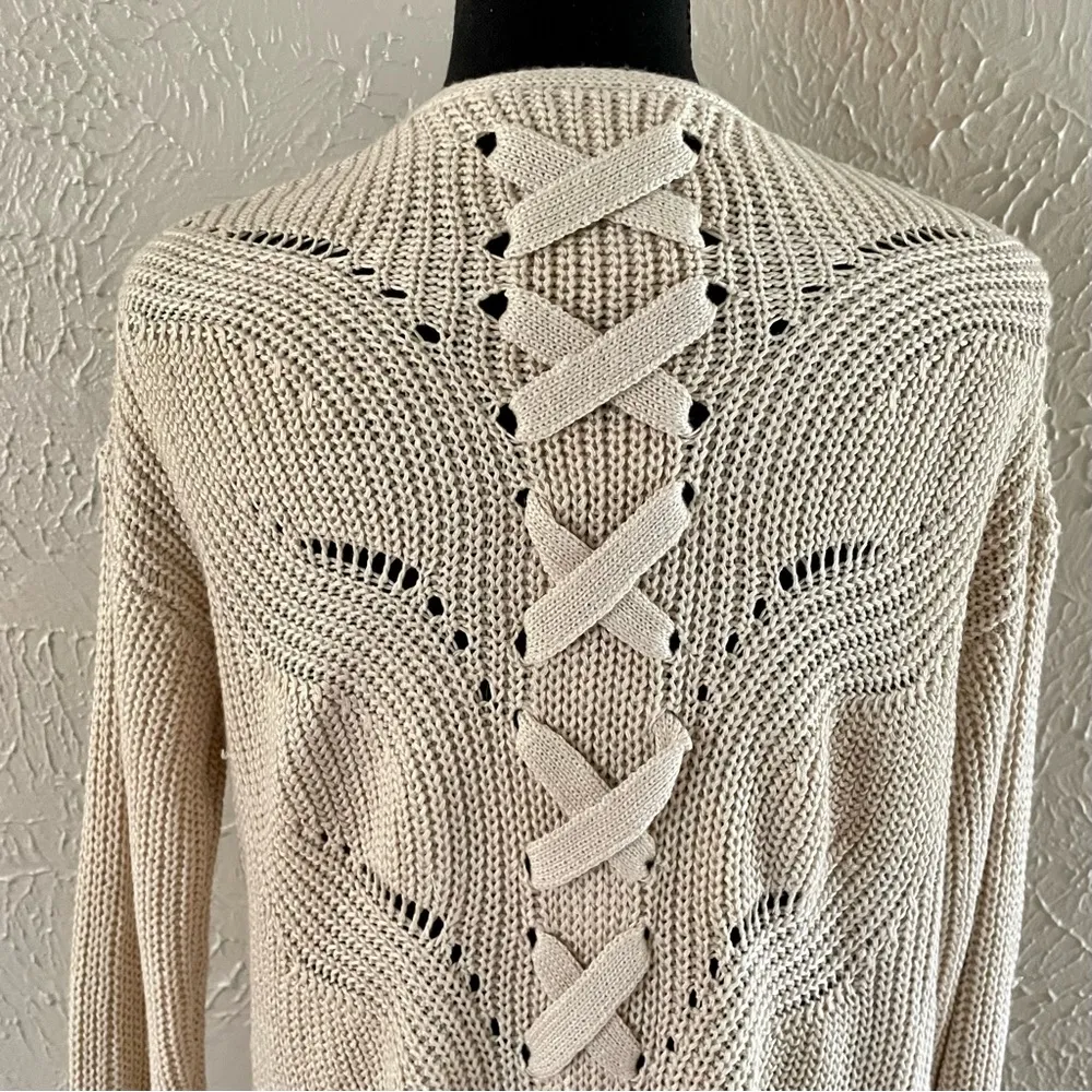 🍂Gorgeous Laced Back Cardigan 🍂~med NWOT Tan - Image 5