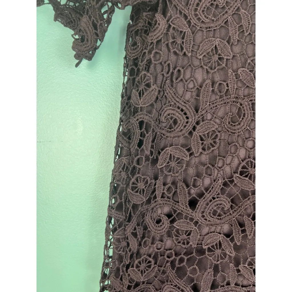 Philosophy Black Lace Top Women’s Small Short Sleeve Lined Crochet Overlay Blous - Image 5