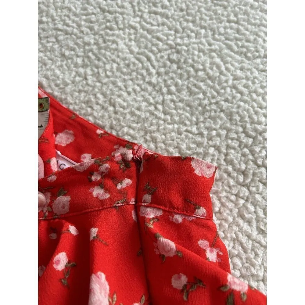 Sage The Label Red Poppy Punch Tiered Mini Skirt Size L - Image 5