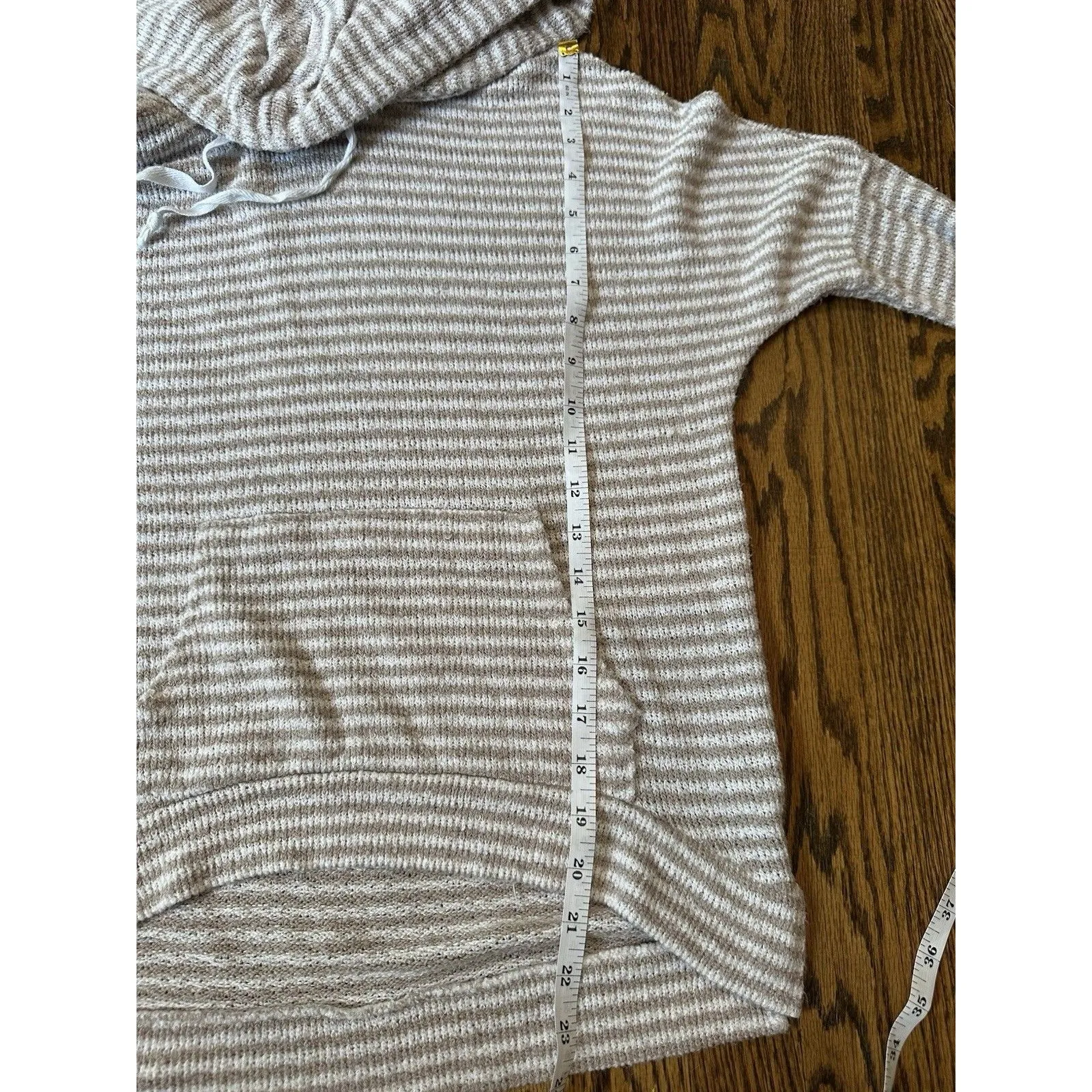 dELiA*s Brown Cream Waffle Knit Striped Hoodie Front Pocket Size‎ Small Y2K - Image 7
