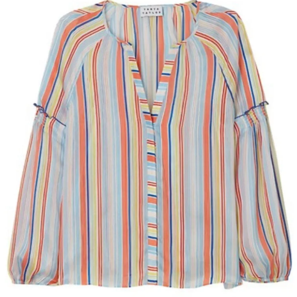 Tanya Taylor Illa Silk Stripe Blouse - Image 2