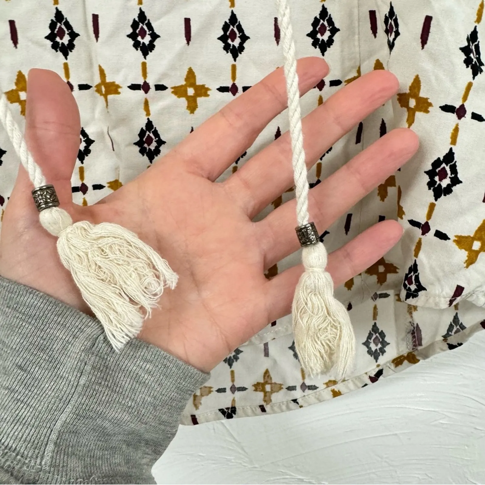 Daniel Rainn DR2 Mustard Yellow & Black Boho Tassel Blouse Womens XS Shirt - Image 3