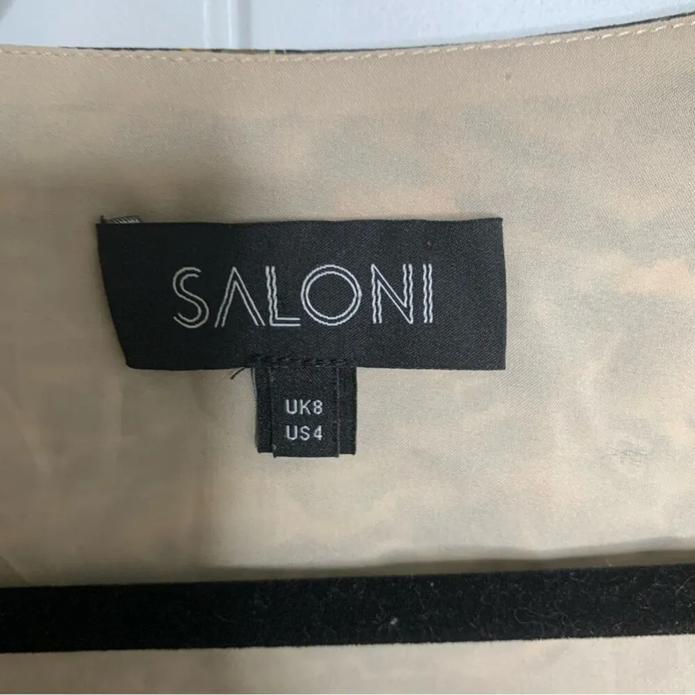 Saloni puff sleeves lea silk ink‎ tiger mini wrap dress size 4 mob wife Yellow - Image 8