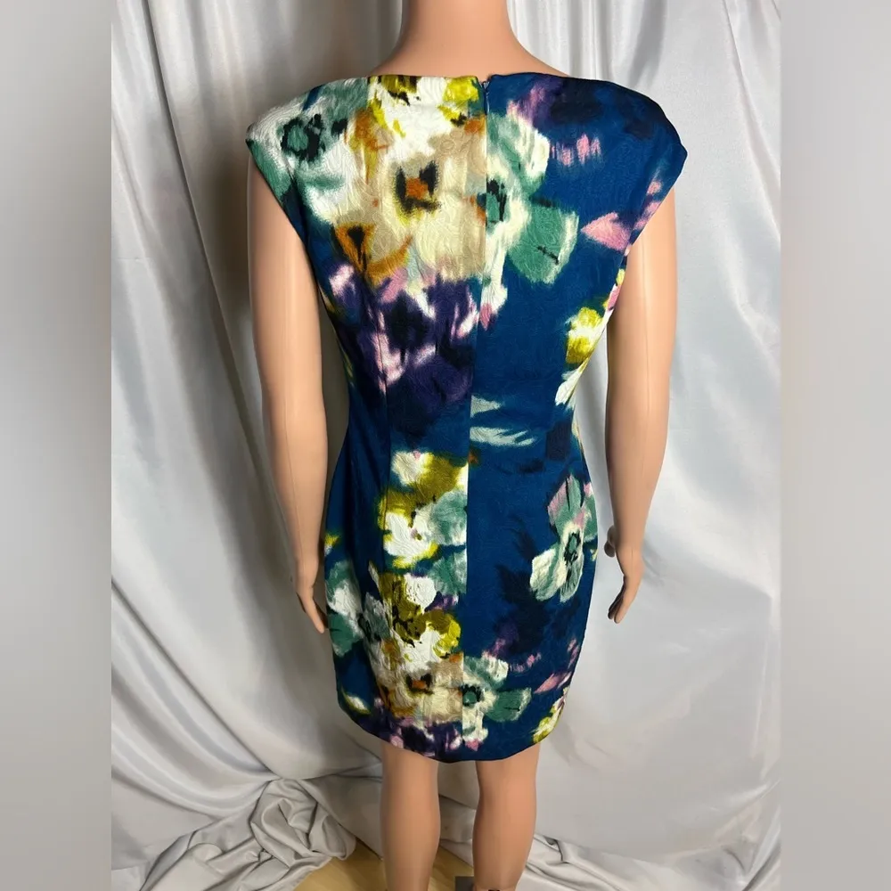 Maggy London Sleeveless Blue Floral Sheath Dress Size 12 EU 38 - Image 3