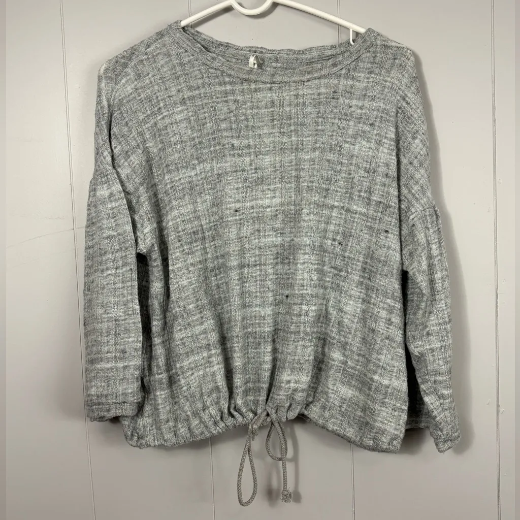 Anthropologie Drop Shoulder Cinched Hem Pullover Gray Knit Sweater Small Winter - Image 9