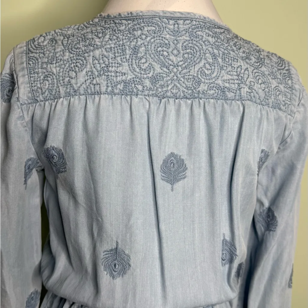 Anthropologie Holding Horses Blue Women Chambray Tunic Embroidered Dress Size XS - Image 8