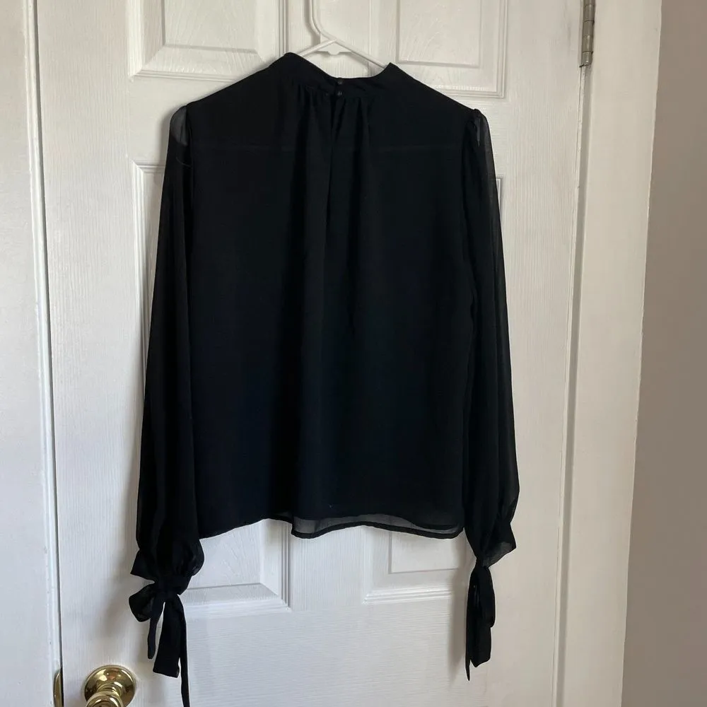 Forever 21 Chiffon Shirred Mock Neck Top black blouse - Image 6