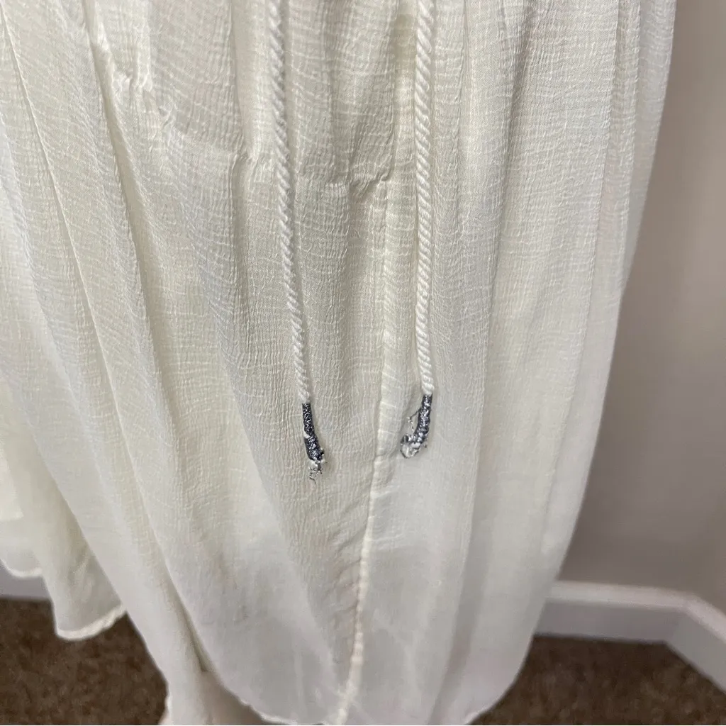 FREE PEOPLE Rio Grande Mini Dress in Ivory/White Drawstring Waist, Large - Image 14