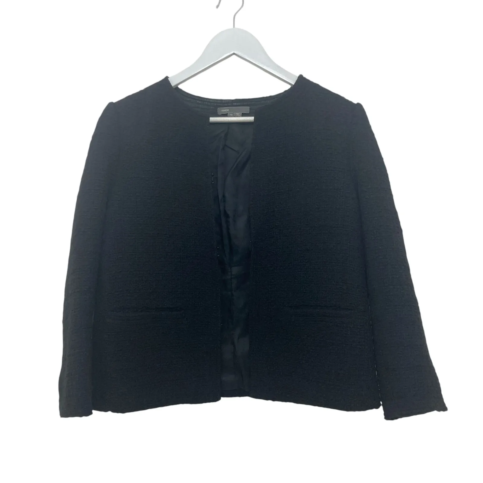 Vince Jacket 4 Black Wool Blend Boucle Cropped Blazer Silk Lined Hook - Image 3