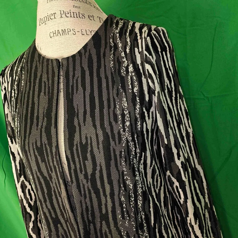 Ming‎ Wang Womens Black Gray Animal Print Long Open Front Cardigan Sweater Small - Image 3