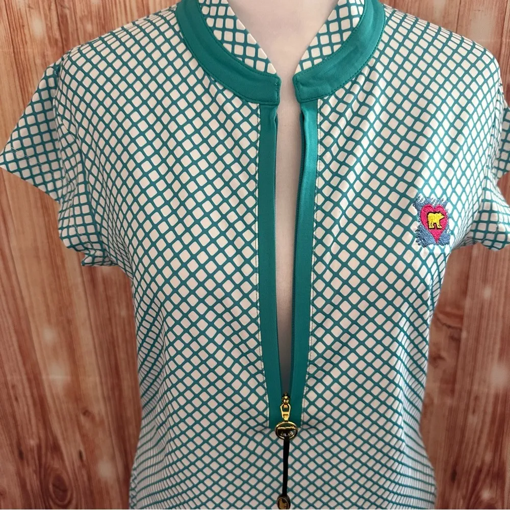 JACK  Nicklaus Aqua Mesh Jacquard Print 1/2 Zip Golf Polo Shirt - Image 5