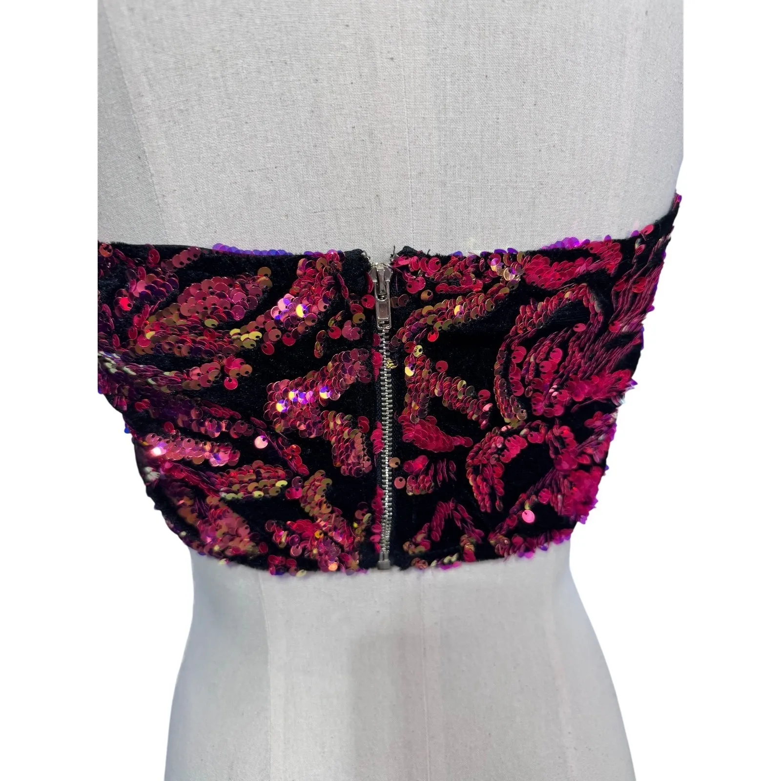 L'Atiste‎ by Amy Sequin Tube Top Strapless Black Pink Glitter Party Crop Top Med - Image 7
